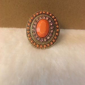 Warm coral and bronze stretch ring (XL)